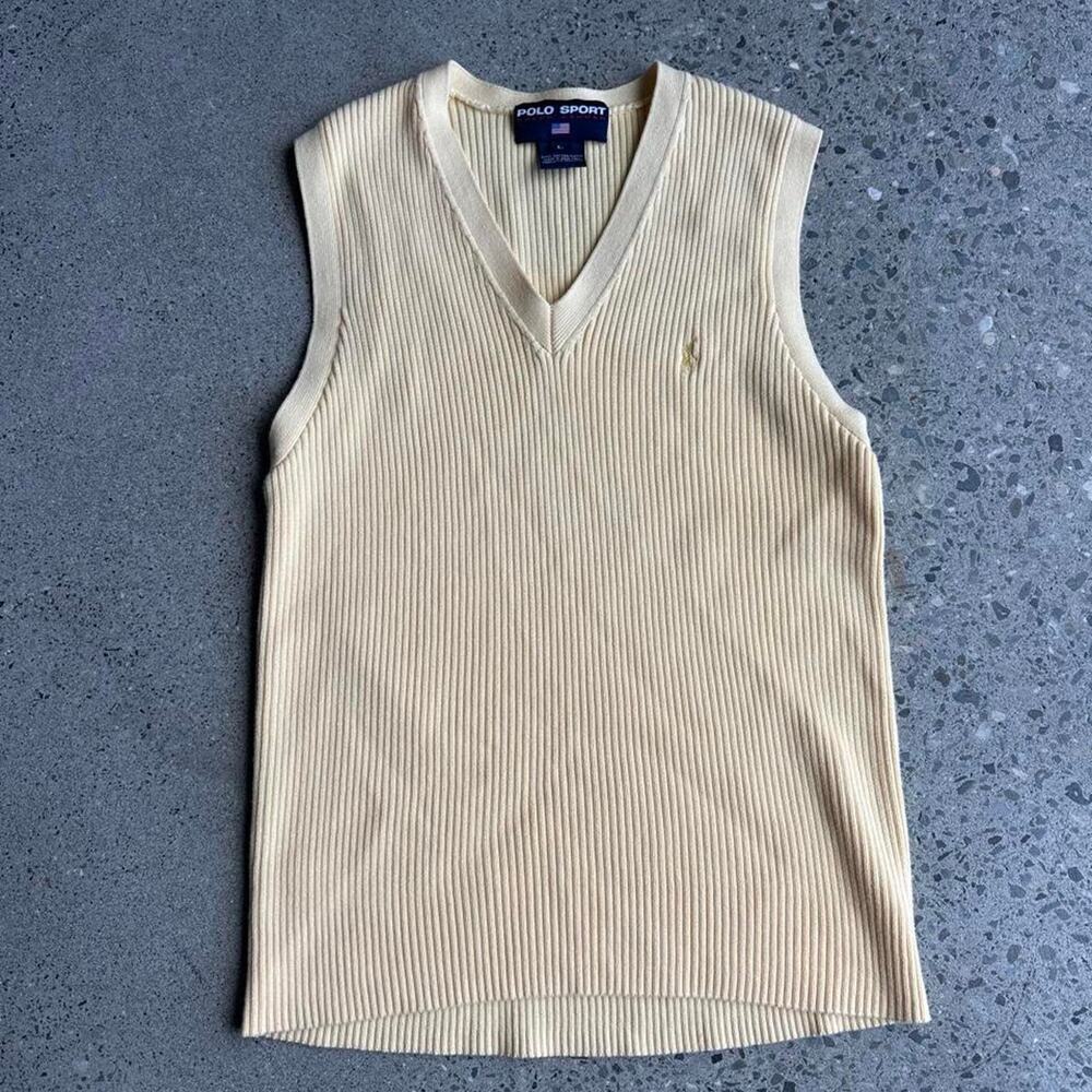 Vintage Polo Sport Ralph Lauren Butter Yellow Cotton Ribbed Sweater Vest